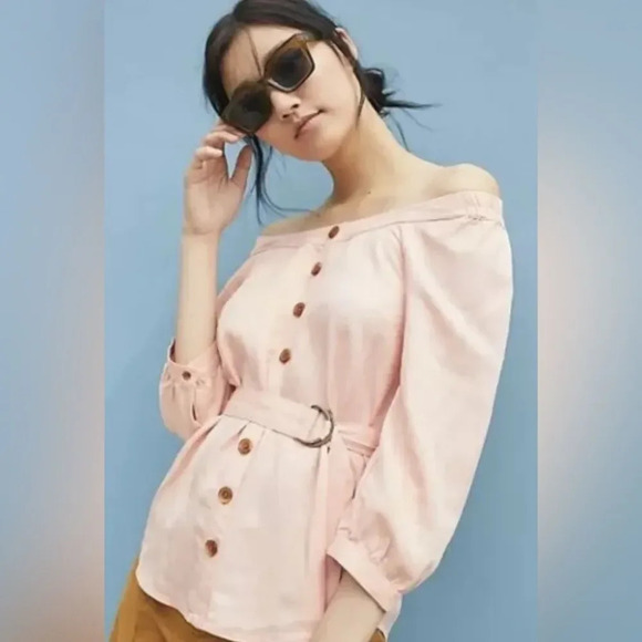 MAEVE by ANTHROPOLOGIE Alanis Belted Blouse in Peach - Picture 1 of 7